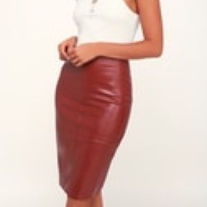 Red Vegan Leather Pencil Skirt